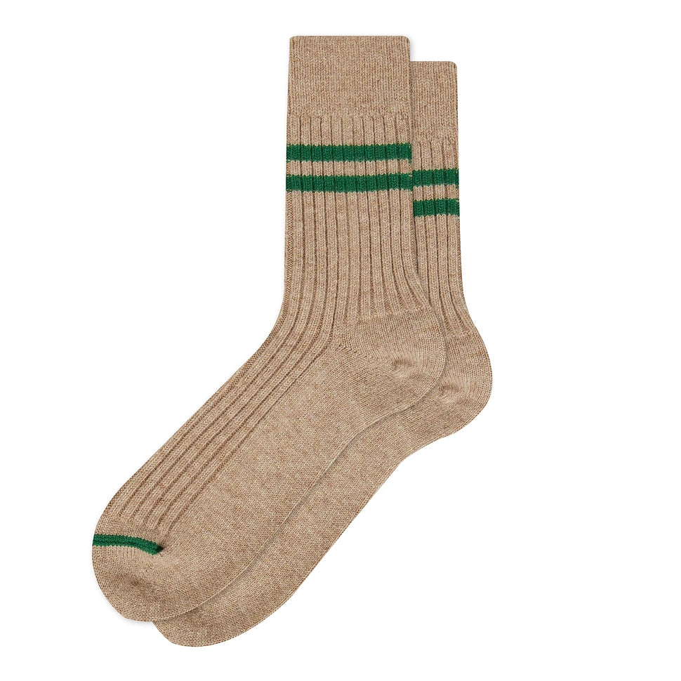 Merino Lamb Wool Stripe Sock - Beige/Green