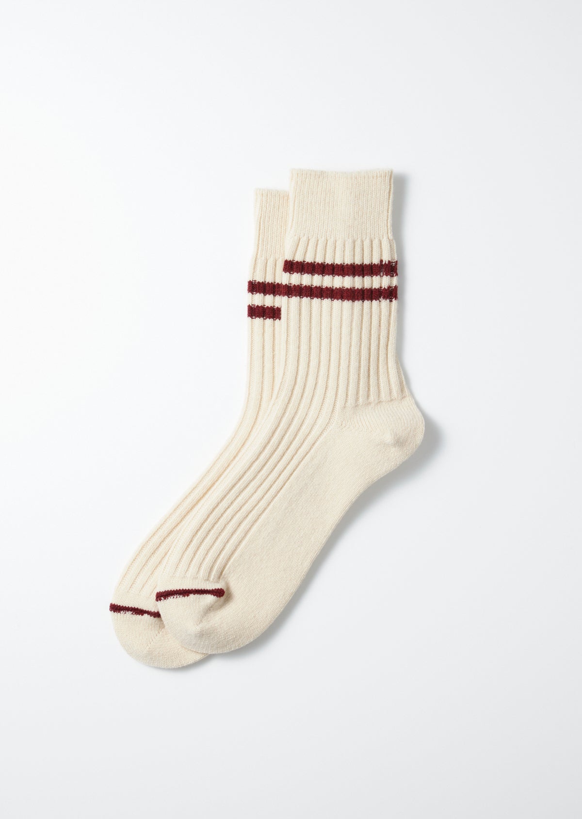 Merino Lamb Wool Stripe Sock - Off White/Maroon